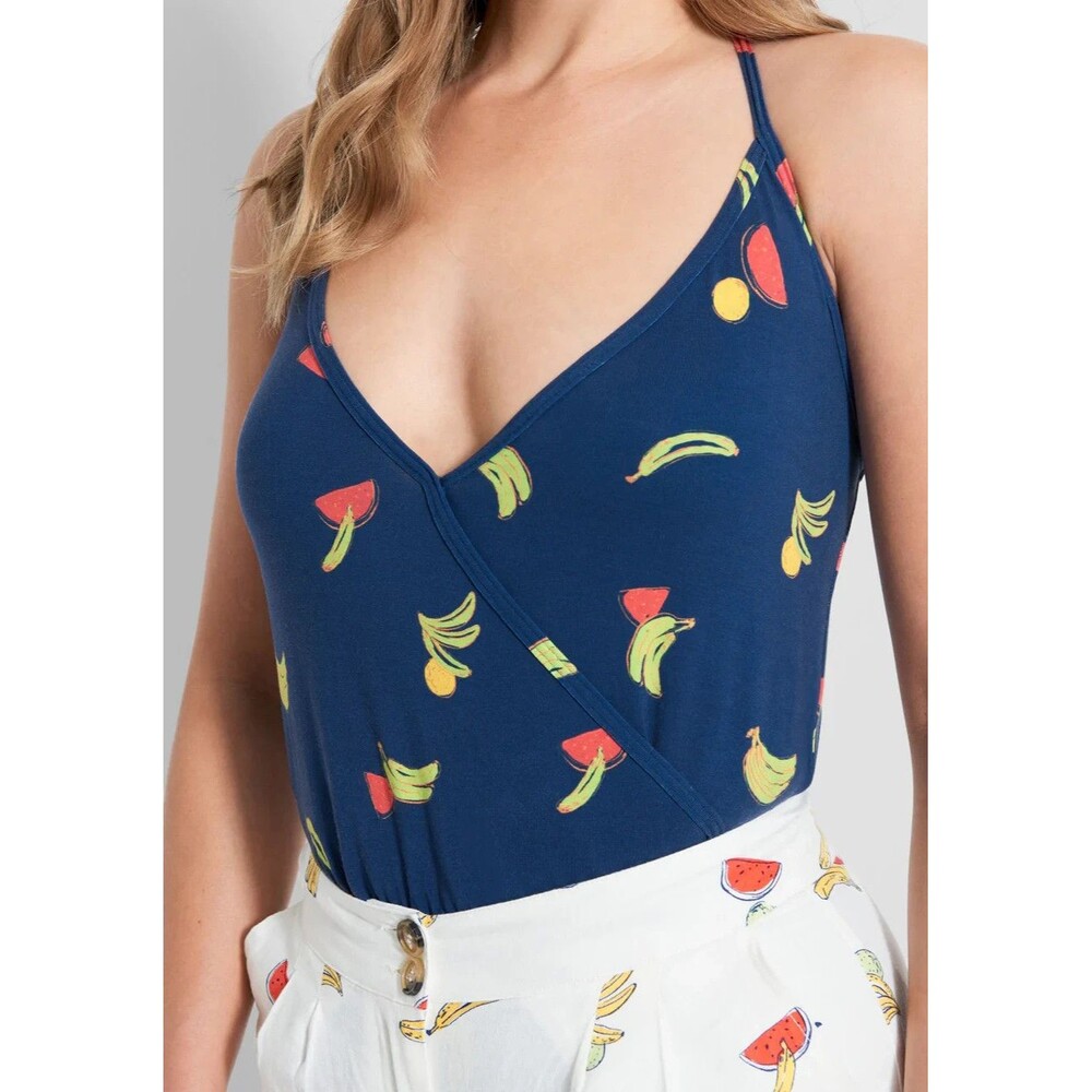 Modcloth Last Summer a DJ Saved My‎ Life Halter Bodysuit Navy Bananas NEW 3x NWT